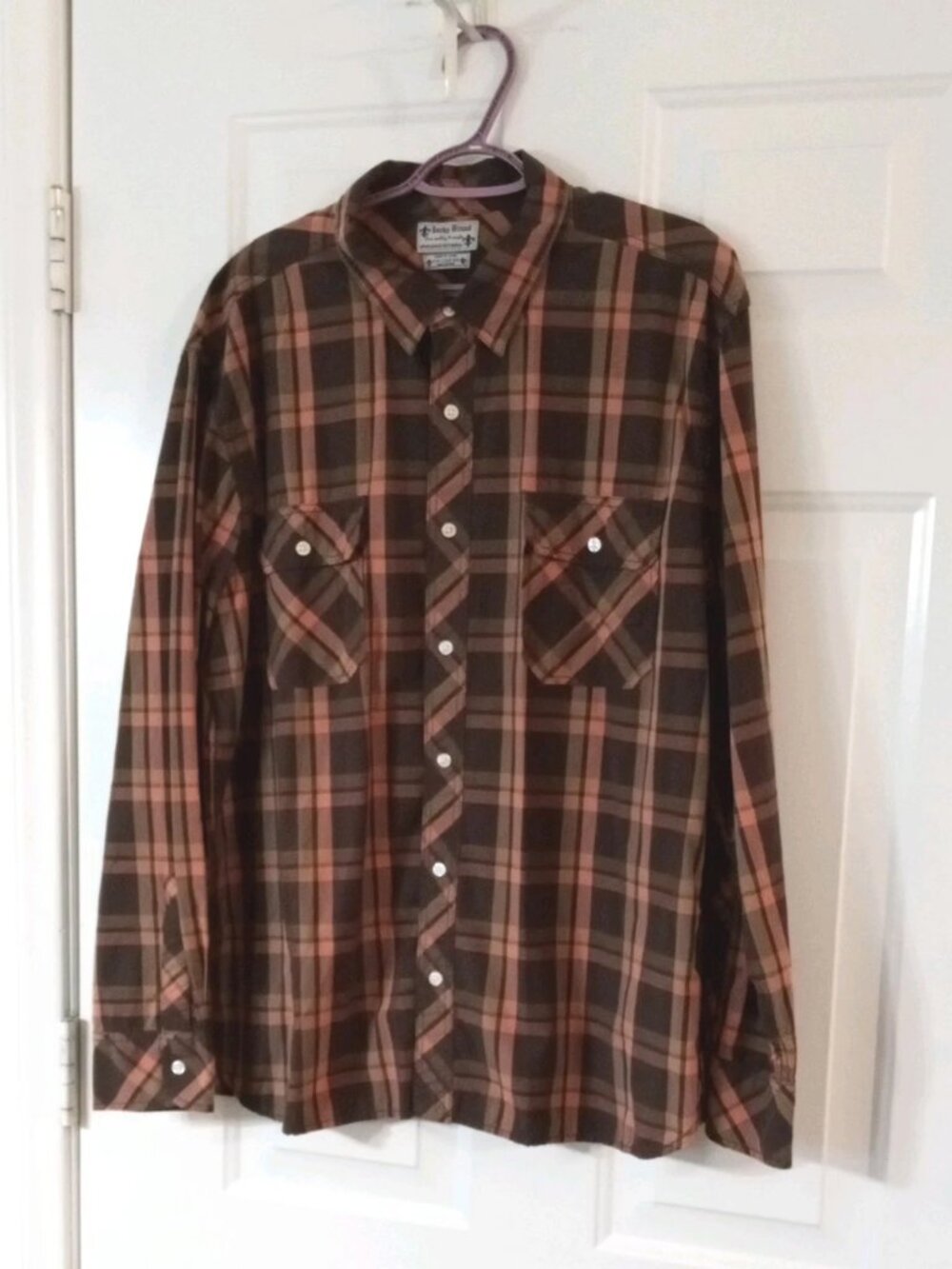 Lucky Brand Shirt Mens XXL Brown Plaid Long Sleeve Button Up 100% Cotton